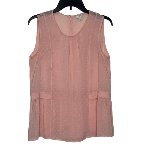 J.Crew Women's Tank Top Semi Sheer Polka Dot Peplum Lightweight Pink Size 6 - Picture 1 of 9